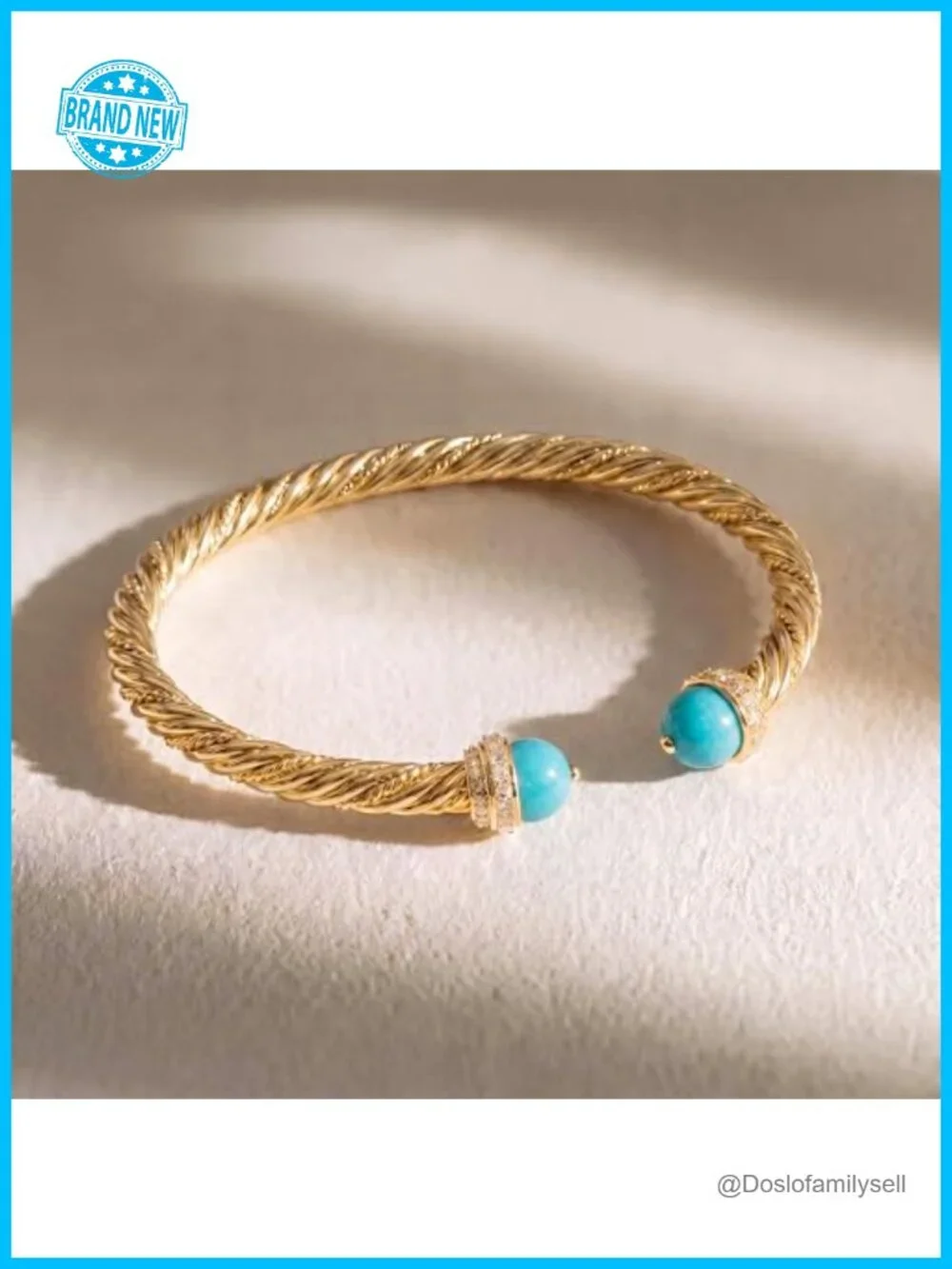 14K Gold Plated Cuff Bracelet, Stackable Twist Bangle, Waterproof